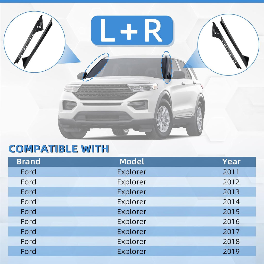 4 PCS Windshield A-Pillar Trim Molding Set Compatible with Ford Explorer 2011-2019,Driver &Passenger Side,Outer & Inner Trim Kit BB5Z-7803145-AA,BB5Z-7803145-BA,BB5Z-7803136-BA，BB5Z-7803144-AA