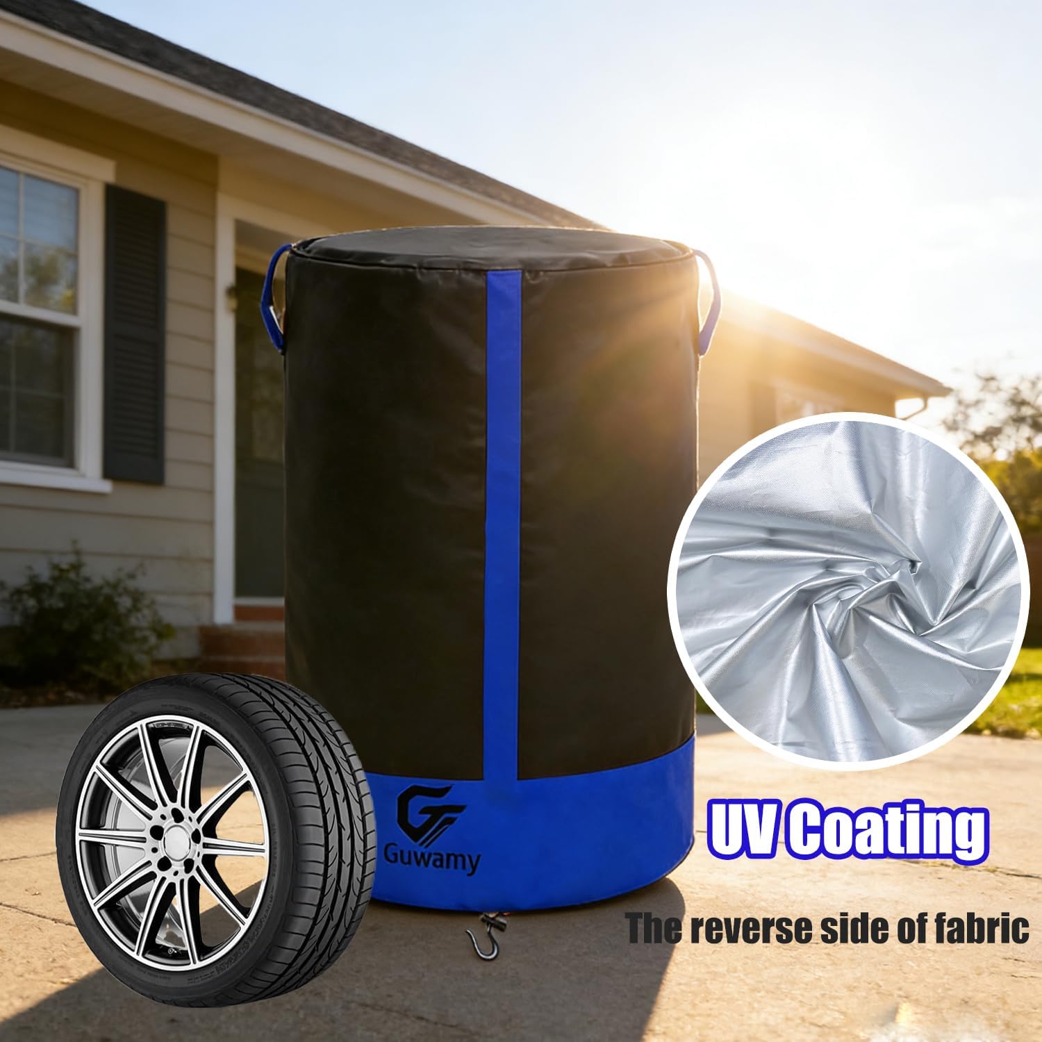 Waterproof Tire Storage Cover – Dust-Proof, Universal Tire Stack Cover for Up to 35" Diameter Tires | Black/Blue Two-Tone Design