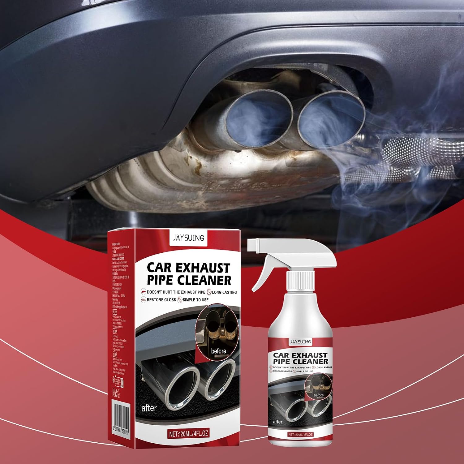 Car Exhaust Pipe Cleaner Spray, Rust Remover and Gloss Restorer, 4 fl oz