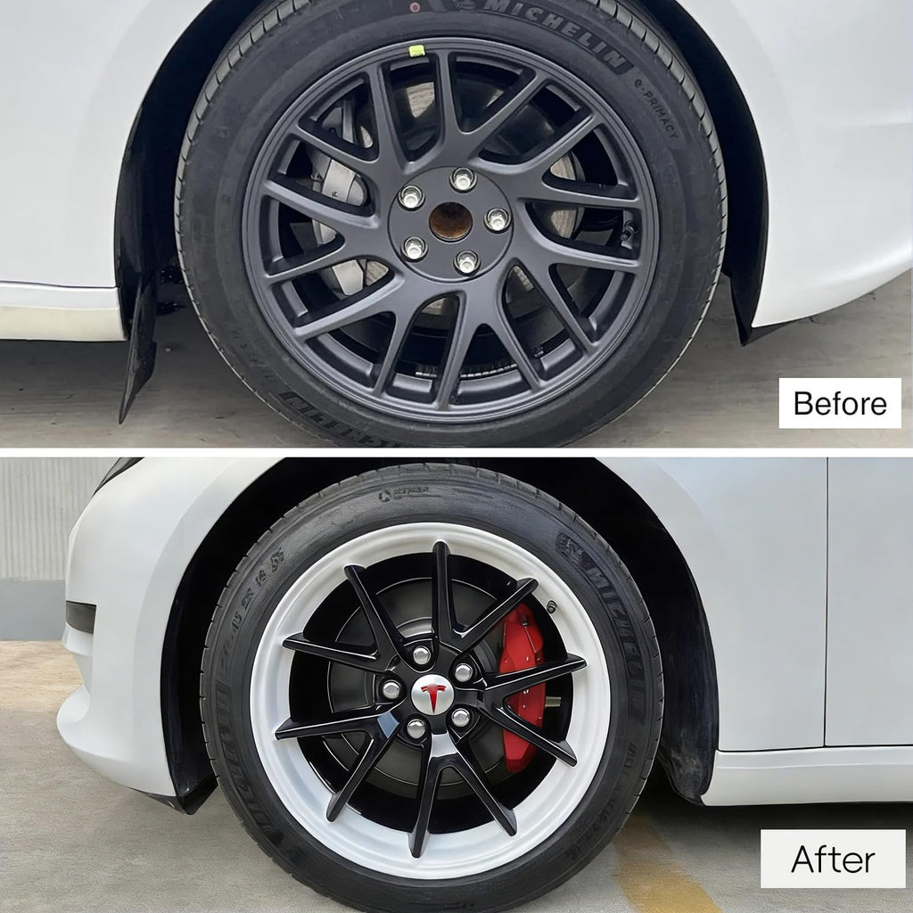 Wheel Center Hub Cap Kit with Tesla Emble Brand Center Caps for Model 3 Model Y with 20 Lug Nut Covers (4PCS) (Red-Silver)