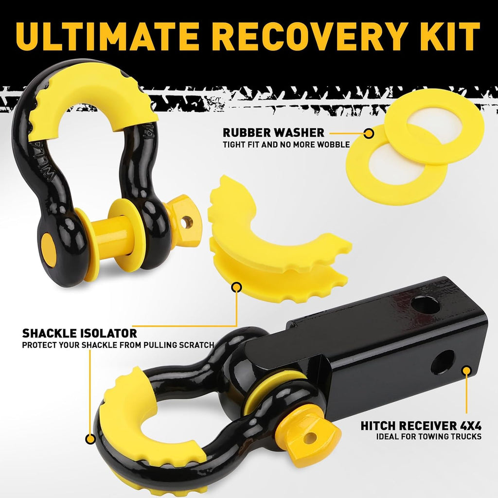 3" x 30Ft Recovery Tow Strap Heavy Duty with Hooks - 36000 LBS Break Strength, 2" Shackle Hitch Receiver + 3/4 D Ring Shackles (2pcs), Recovery Tow Rope for Truck, SUV, ATV Offroad Vehicle