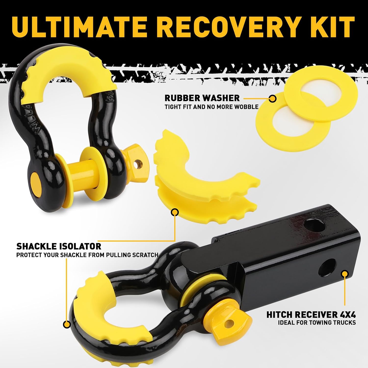 3" x 30Ft Recovery Tow Strap Heavy Duty with Hooks - 36000 LBS Break Strength, 2" Shackle Hitch Receiver + 3/4 D Ring Shackles (2pcs), Recovery Tow Rope for Truck, SUV, ATV Offroad Vehicle