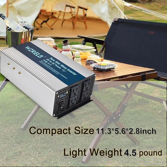 WZRELB 1800W Pure Sine Wave Inverter 24V DC to 110V 120V AC, Car Power Inverter - Image 7