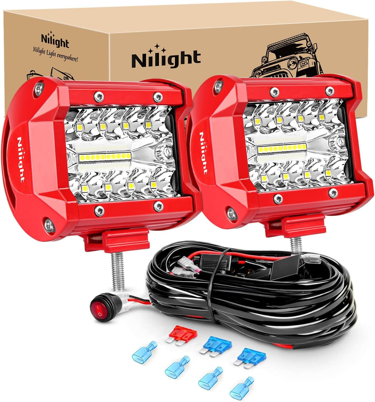 nilight led light bar 2pcs 60w 4inch triple, main product view