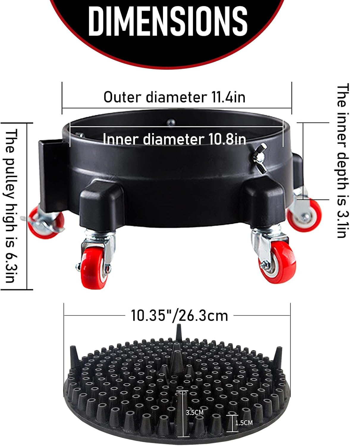 5 Gallon Bucket Dolly with Bucket Insert, Professional Car Wash Bucket Dolly with 5 Wheels and 2 Locking Casters for Car Washing, Detailing, Garage & More