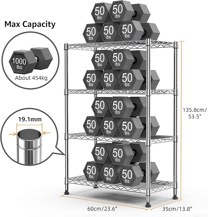 1000 lbs Storage Shelving 4-Tier Utility Shelving Unit Steel Organizer Wire Rack - Image 3