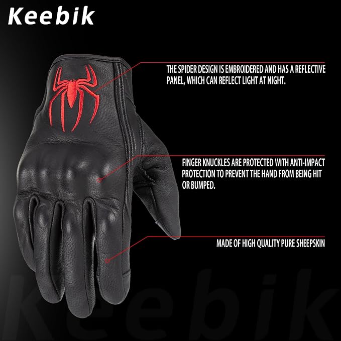 Goatskin Leather Motorcycle Motorbike Powersports Racing Gloves Reflective - Image 2