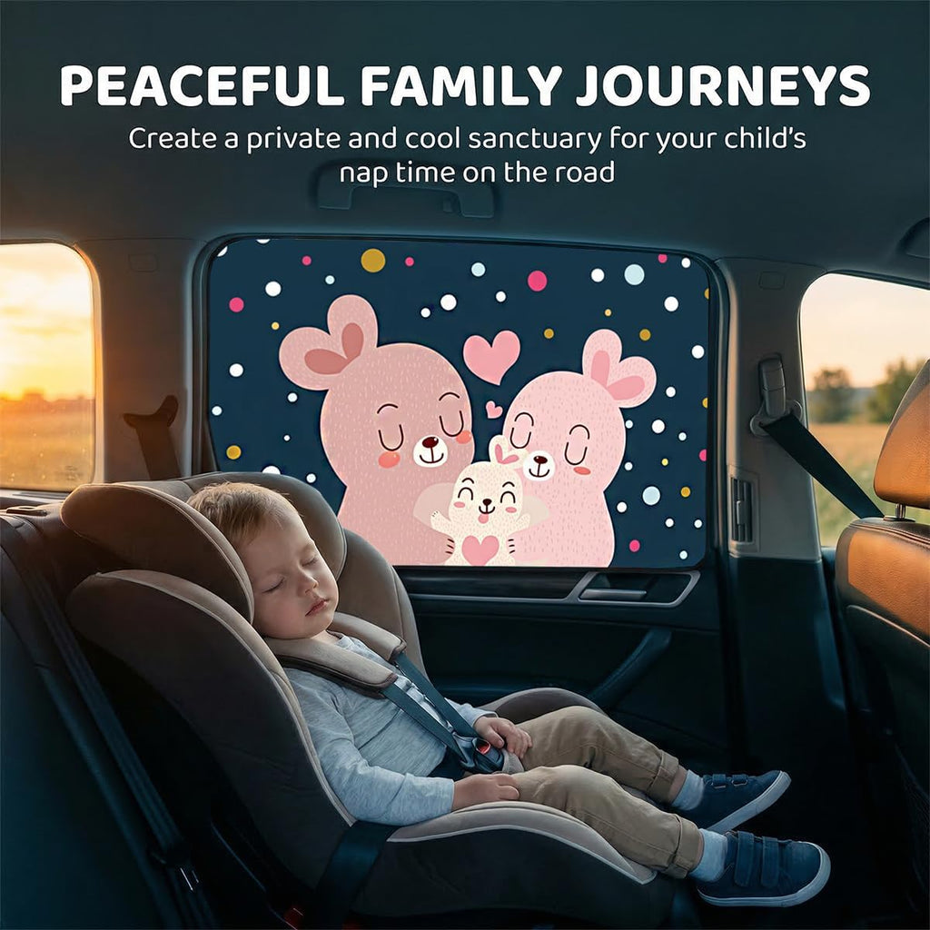 Magnetic Car Window Shade for Baby, Cartoon Pattern Automotive Side Window Blackout Curtain, Vehicle Sun Shade UV Privacy Protection Heat Blocking Cover, Universal Fit (Rabbit)