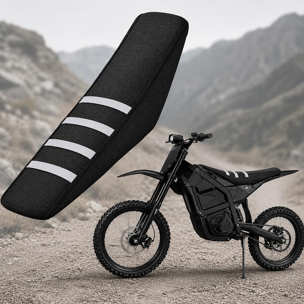 Staple-Free Seat Cover for Yozma IN10 / IN10 Pro, Striped Non-Slip Waterproof Motorcycle Cushion Cover, Elastic Anti-Slip Saddle Protector Replacement for Electric Dirt Bike Ebike (White)