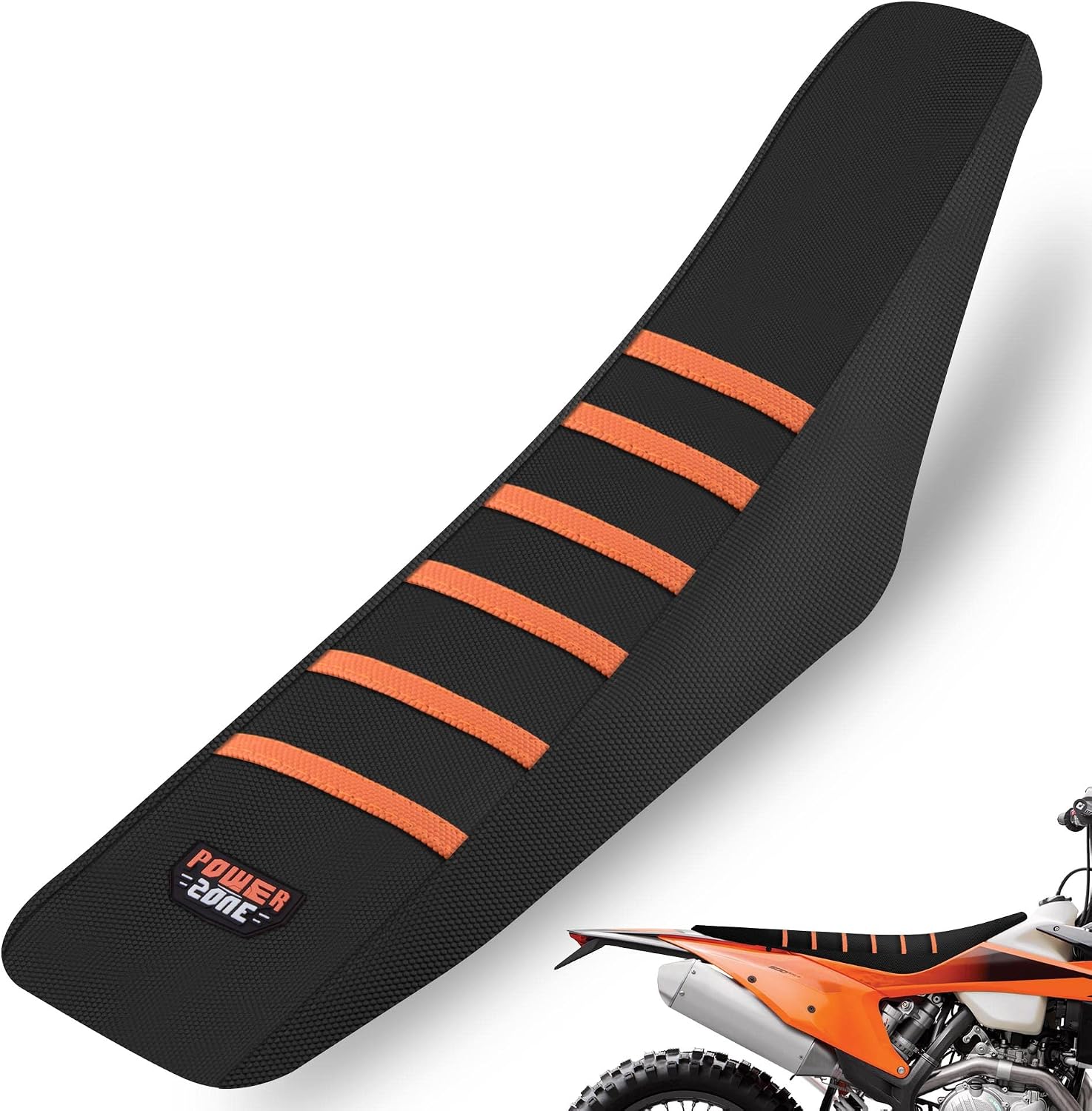 Motorcycle Universal Seat Cover Non-Slip Rubber Striped Gripper Soft Sewing for CRF WR WRF RMZ YZF SXF EXC EXC XC SX CR KLX Dirt Pit Bike Motocross Off Road Motorbike (Orange)