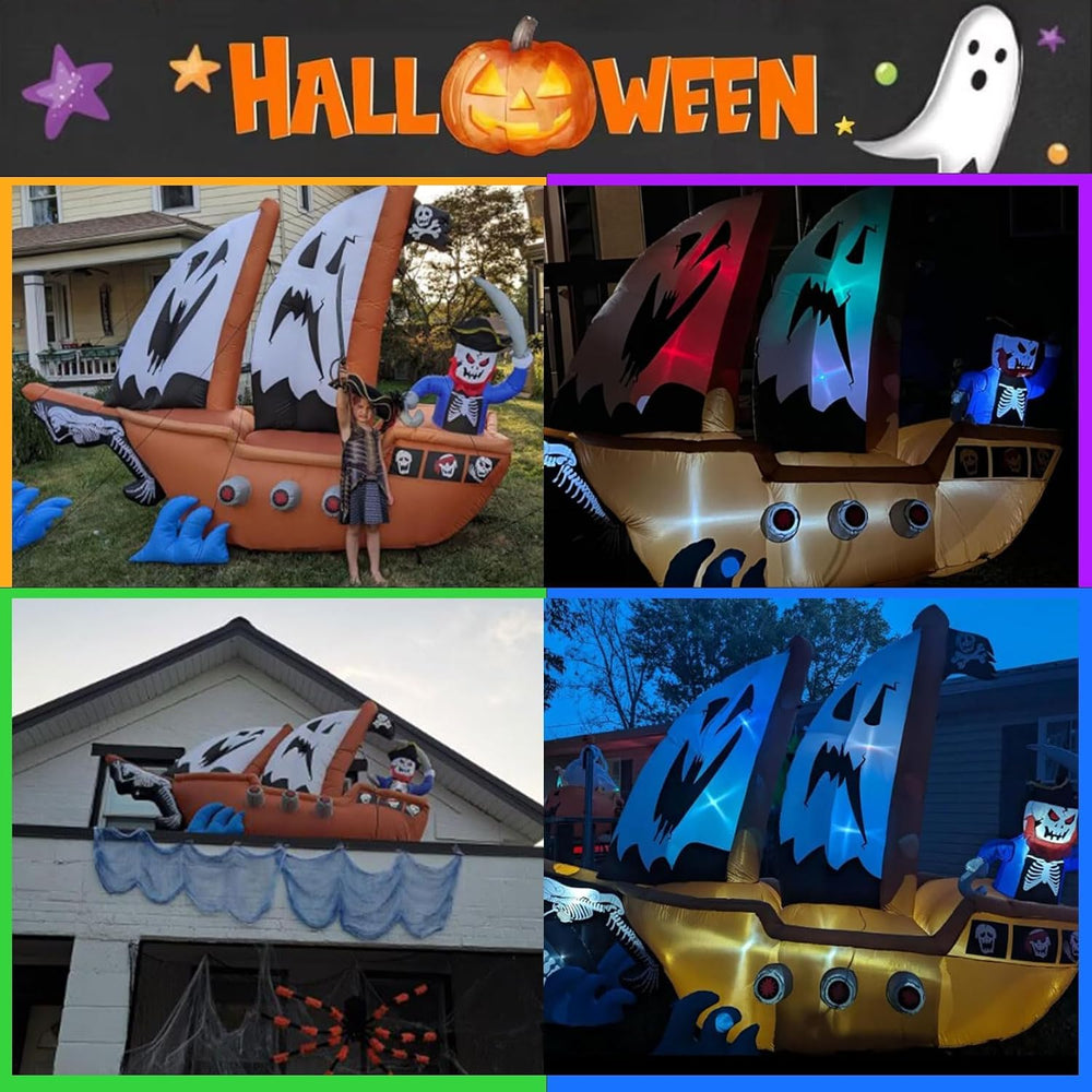 10FT Length Halloween Pirate Ship Inflatable with Pirate, Halloween Decoratio...