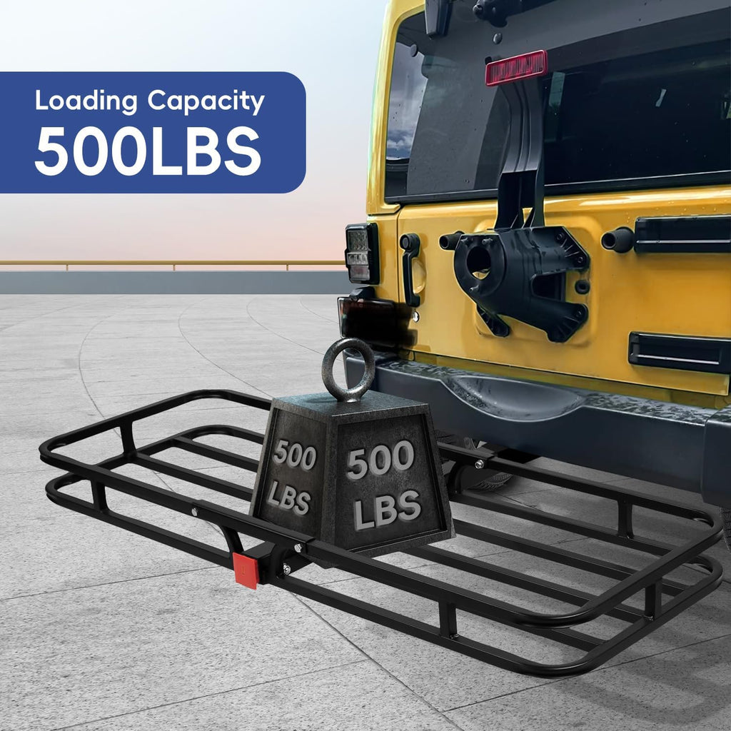 53" x 19" x 5" Hitch Cargo Carrier, 500 Lbs Heavy Duty Trailer Cargo Carrier Basket, Hitch Mount Cargo Carrier with Net, Strap, Tightener, Fits 2" Hitch Receiver for Car SUV Truck Pickup