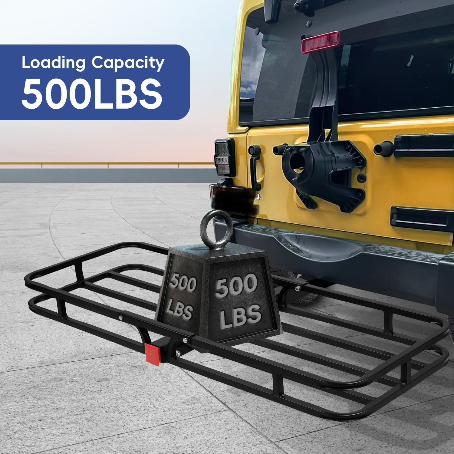 53" x 19" x 5" Hitch Cargo Carrier, 500 Lbs Heavy Duty Trailer Cargo Carrier Basket, Hitch Mount Cargo Carrier with Net, Strap, Tightener, Fits 2" Hitch Receiver for Car SUV Truck Pickup