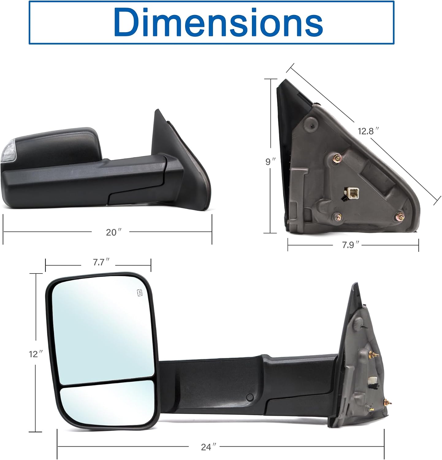 Towing Mirrors fit for 02-08 Dodge Ram 1500, 03-09 Dodge Ram 2500 3500 | Power Heated Turn Signal Puddle Light Manual Folding