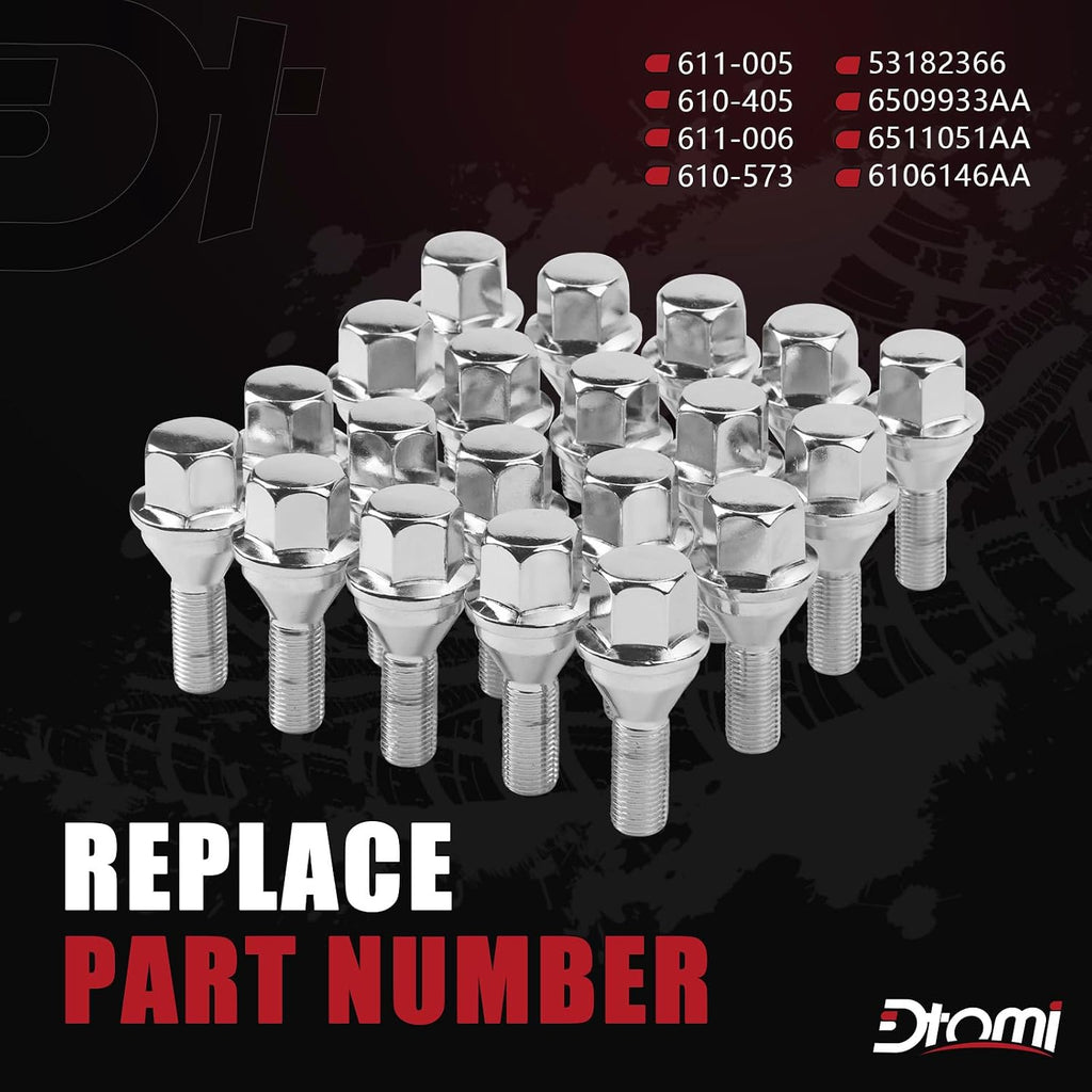 Wheel Lug Bolt M12x1.25 Wheel Studs Compatible with Jeep Dodge Chrysler Ram Cherokee Vehicle 200 2015-2017 Renegade 2014-2022 Dart 2013-2016 Compass 2018-2022 Replace# 6509933AA, 611-005 (20pcs)