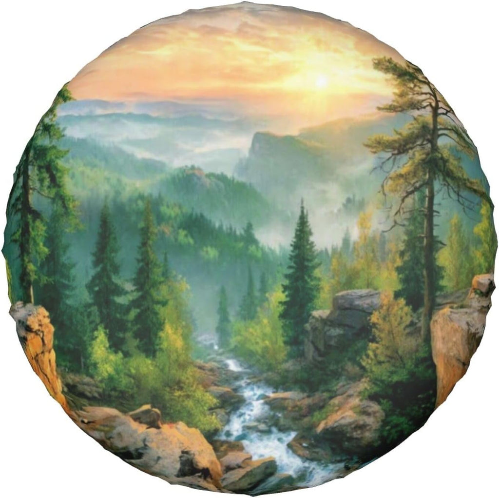 Watercolor Mountain Landscape Spare Tire Cover, Nature Style Waterproof Wheel Protector Covers Universal for Rv Suvs Trucks Camper Travel Trailers, 14 inch