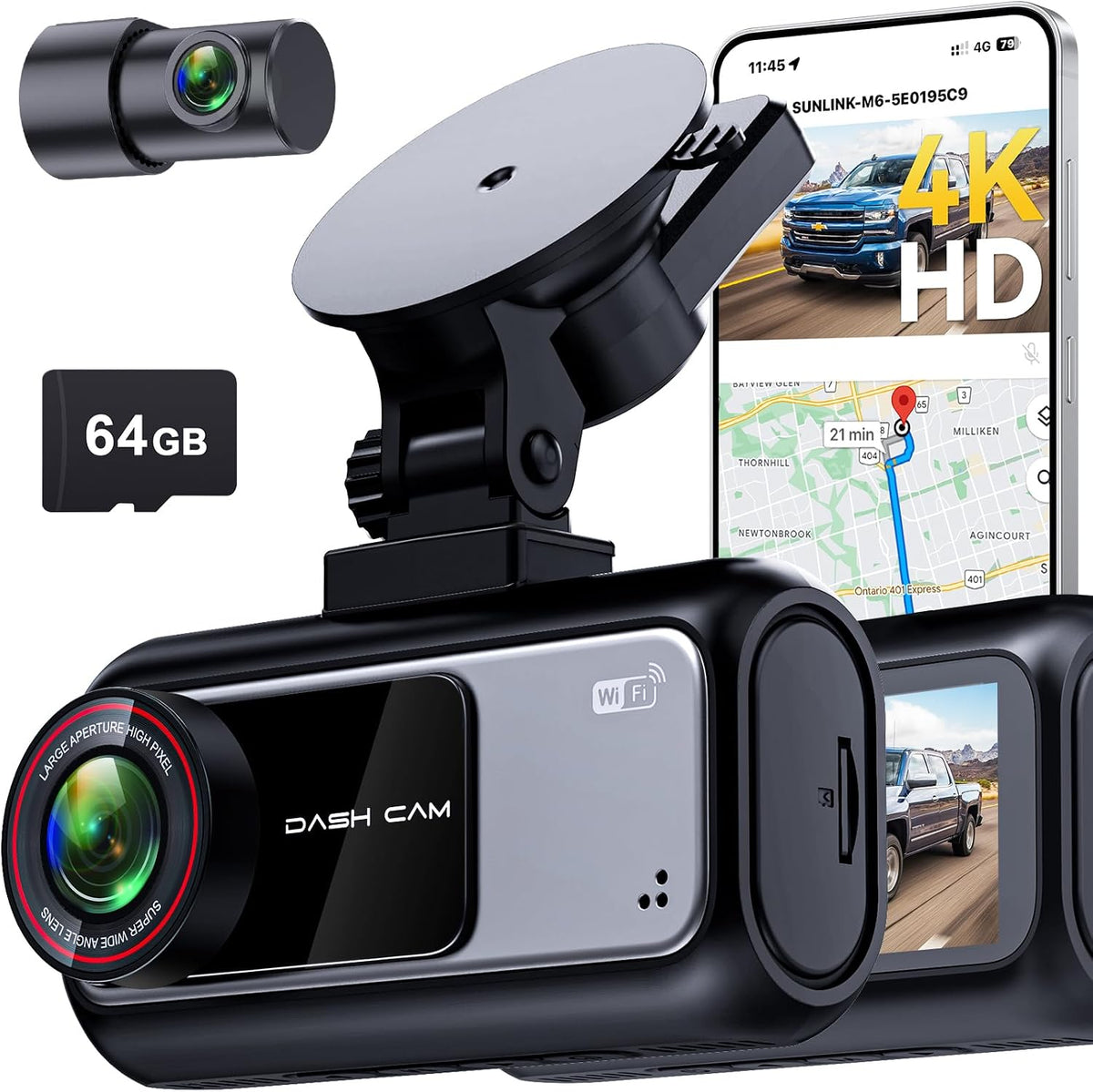 15-min easy to install dash cam: dual camera, main product view
