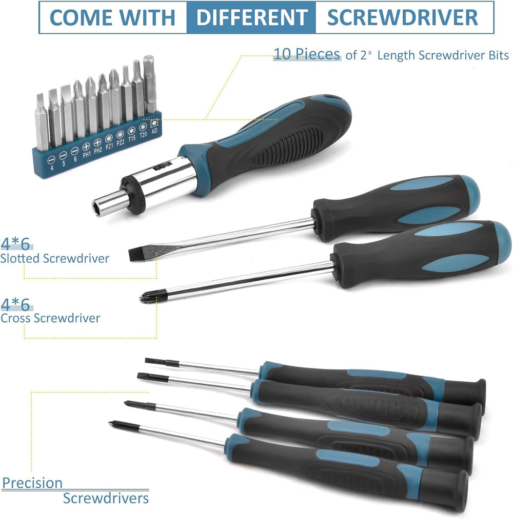 Sundpey 148 Pcs Portable Basic Hand Repair Home Tool Kit Set with Case Blue
