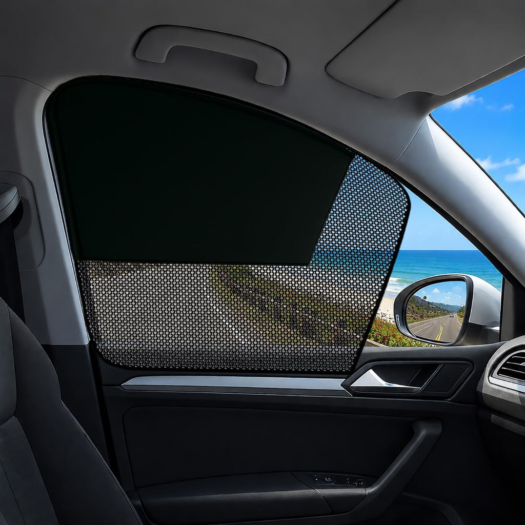 Car Window Shades 2 Pack, Upgraded 11-Magnet Car Sun Shade Side Window, Blackout & Mesh Panels for Front Side Windows, Blocks UV Rays & Heat for Driver and Passenger, Easy Install