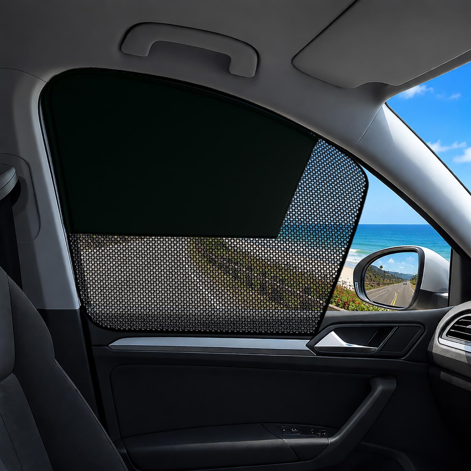 Car Window Shades 2 Pack, Upgraded 11-Magnet Car Sun Shade Side Window, Blackout & Mesh Panels for Front Side Windows, Blocks UV Rays & Heat for Driver and Passenger, Easy Install