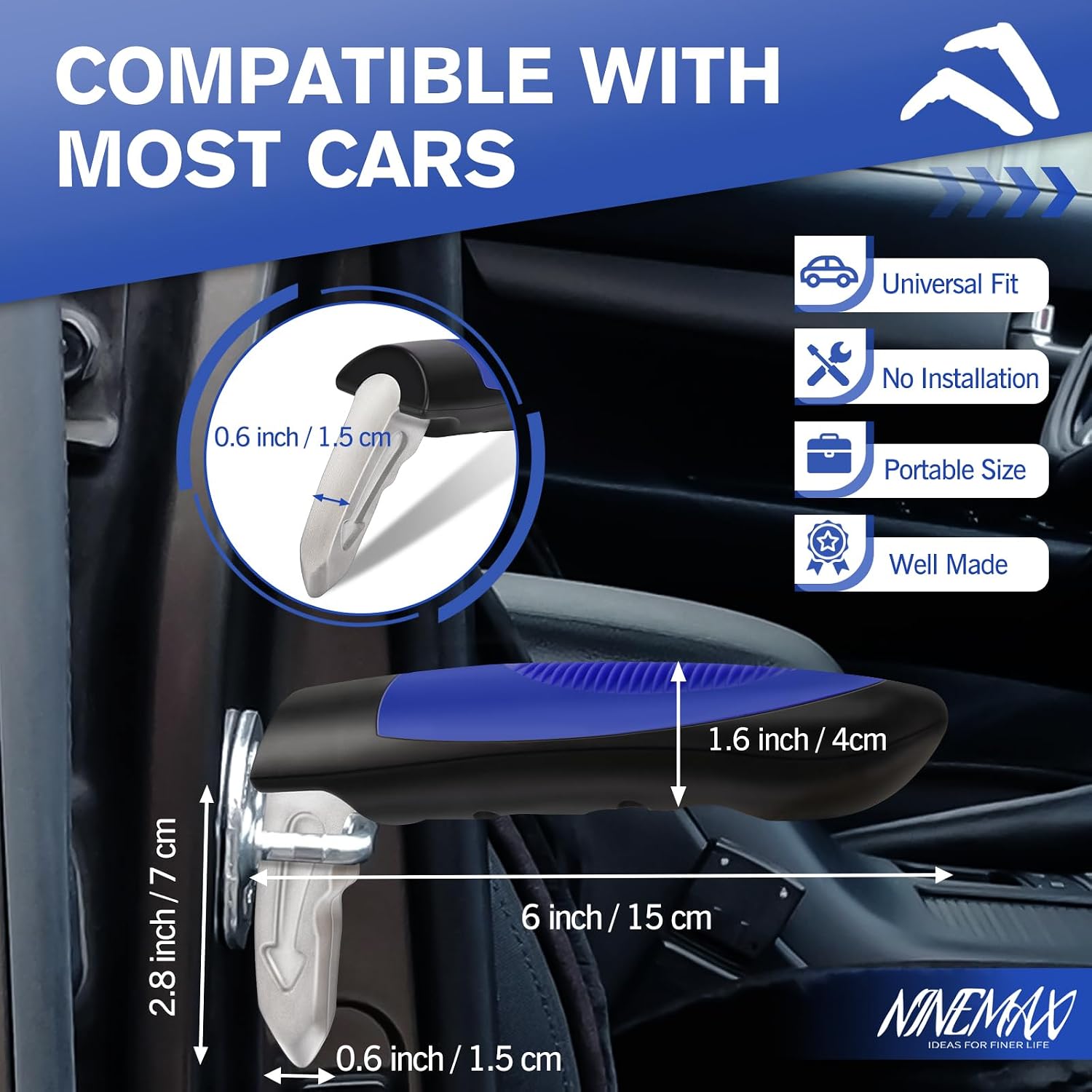 NINEMAX Car Door Handle for Elderly Car Handle Assist Support, Auto Grab Handles, Portable Car Door Cane for Seniors, Handicap (1 pc)