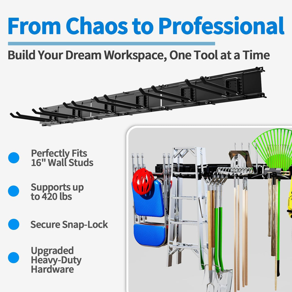 garage tool organizer wall mount, 48" heavy duty shown in use