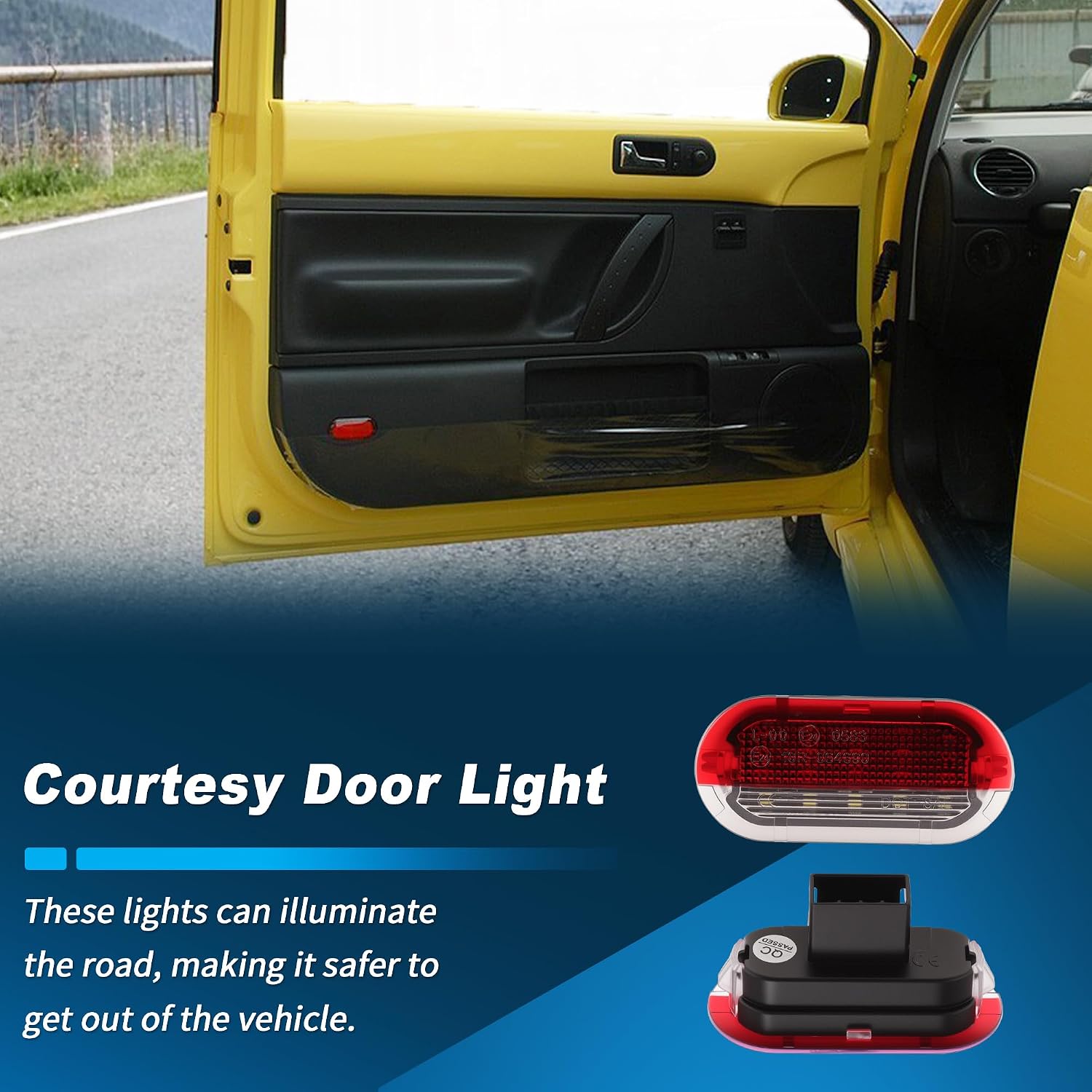 1 Pair LED Courtesy Door Light for for VW Beetle 1998-2005 for VW Beetle Cabriolet 2003-2005 White & Red Courtesy Projector Under Door Warming Lamps