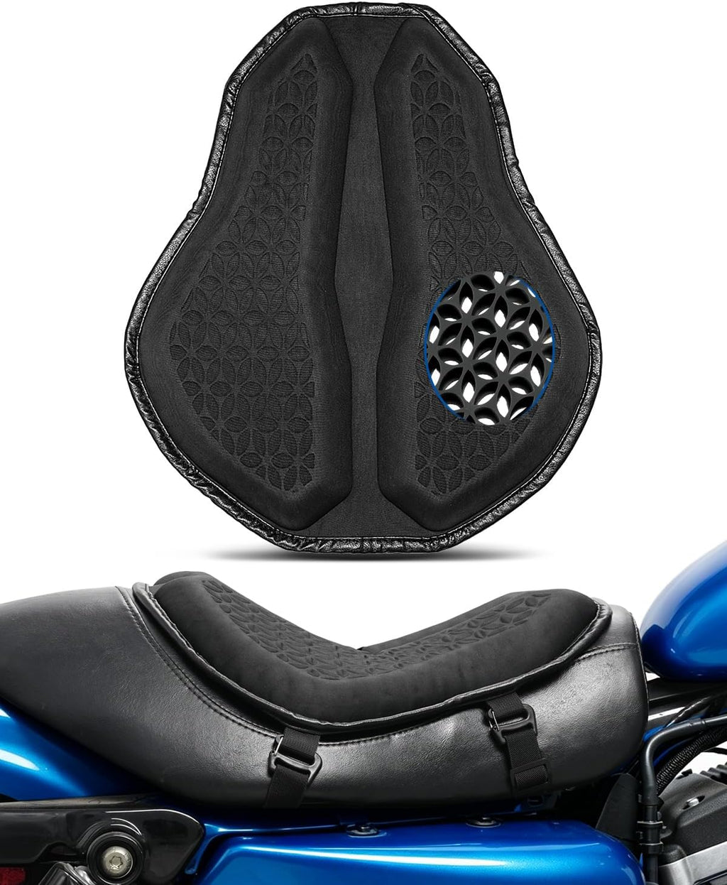 Motorcycle Seat Cushion, Universal Motorcycle Gel Seat Pad, Large 3D-Honeycomb Structure Shake Rider Cushion TPE Shock Absorption and Breathable for Long Rides