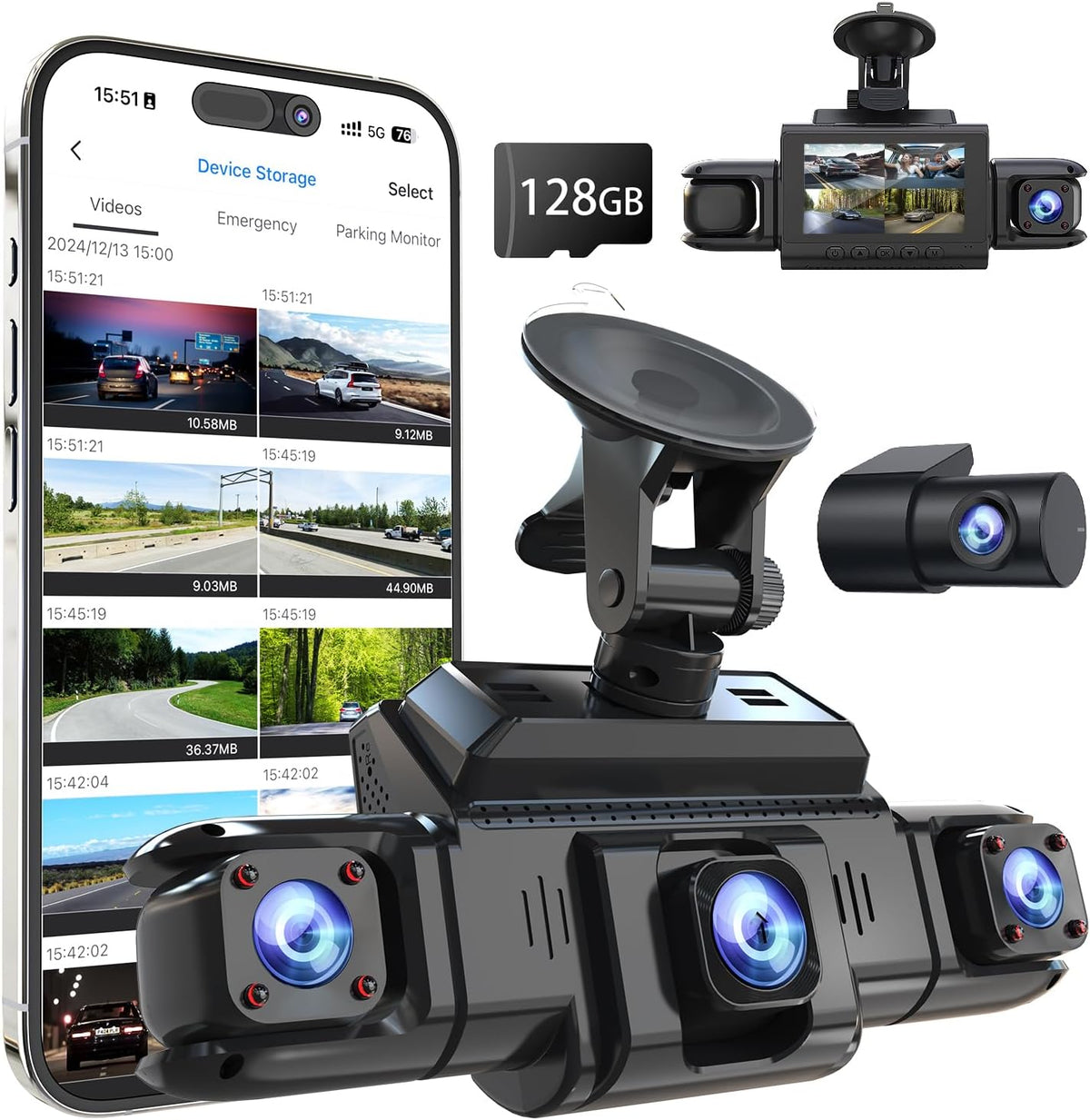 360 view 4 channel dash cam front and, main product view