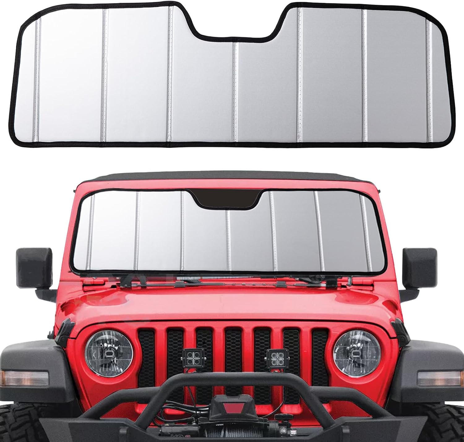 Windshield Sun Shade Compatible with Jeep 2018-2026 Wrangler JL,2020-2026 Gladiator Custom-fit Foldable Sun Visor Window Sunshade with Storage Bag