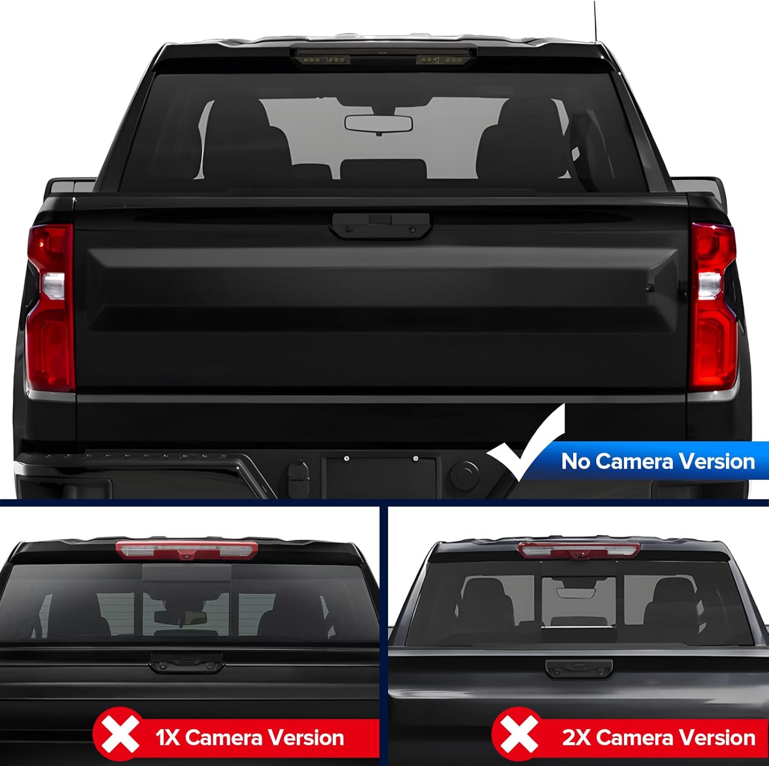 LED 3rd Third Brake Light Compatible with 2019-2025 Silverado Sierra 1500 2500HD 3500HD (Only for Models without Any Cargo Bed Camera) High Mount Rear Brake w/ Truck Cab Cargo Lights, Smoked Len
