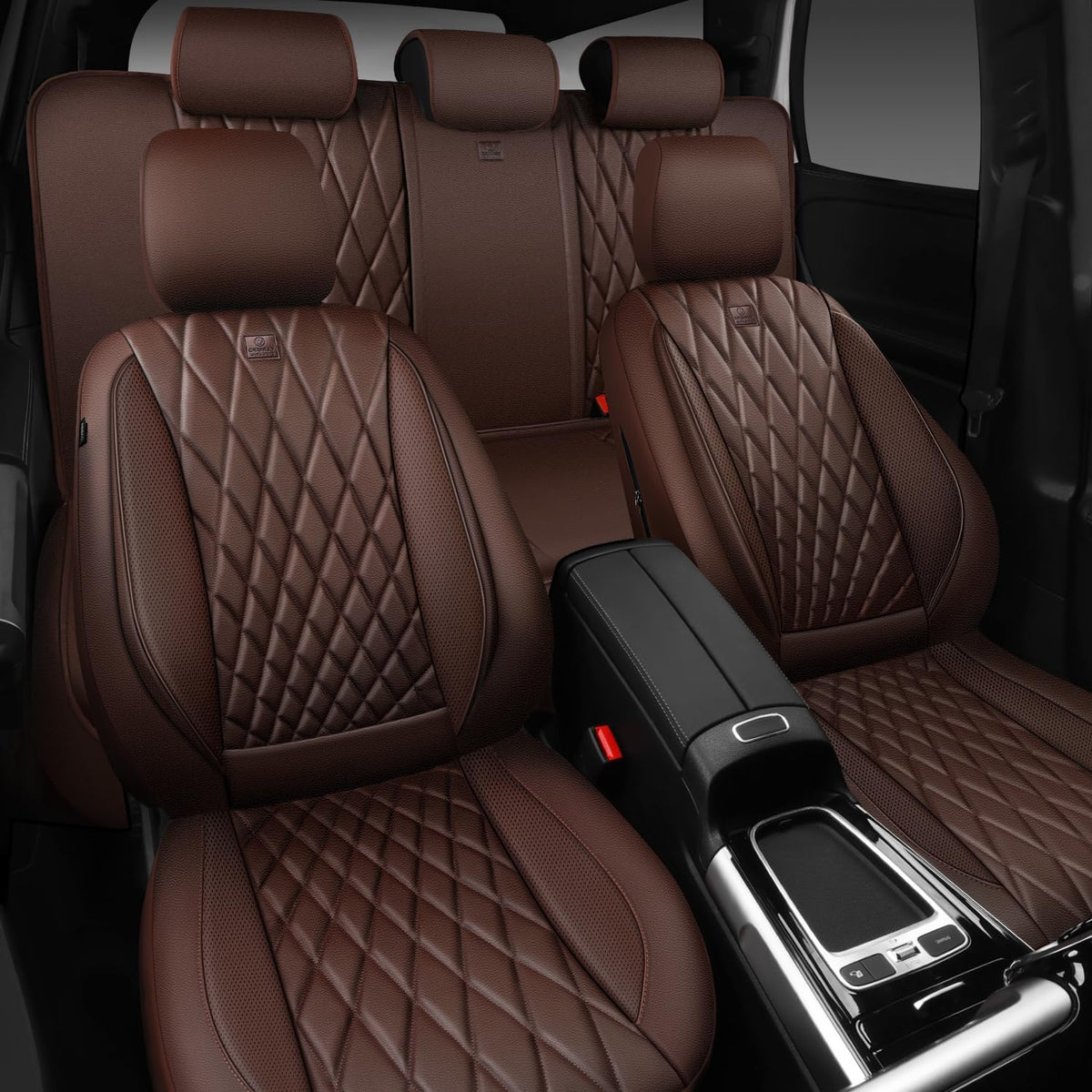 car pass piping luxury faux leather seat covers, front angle view