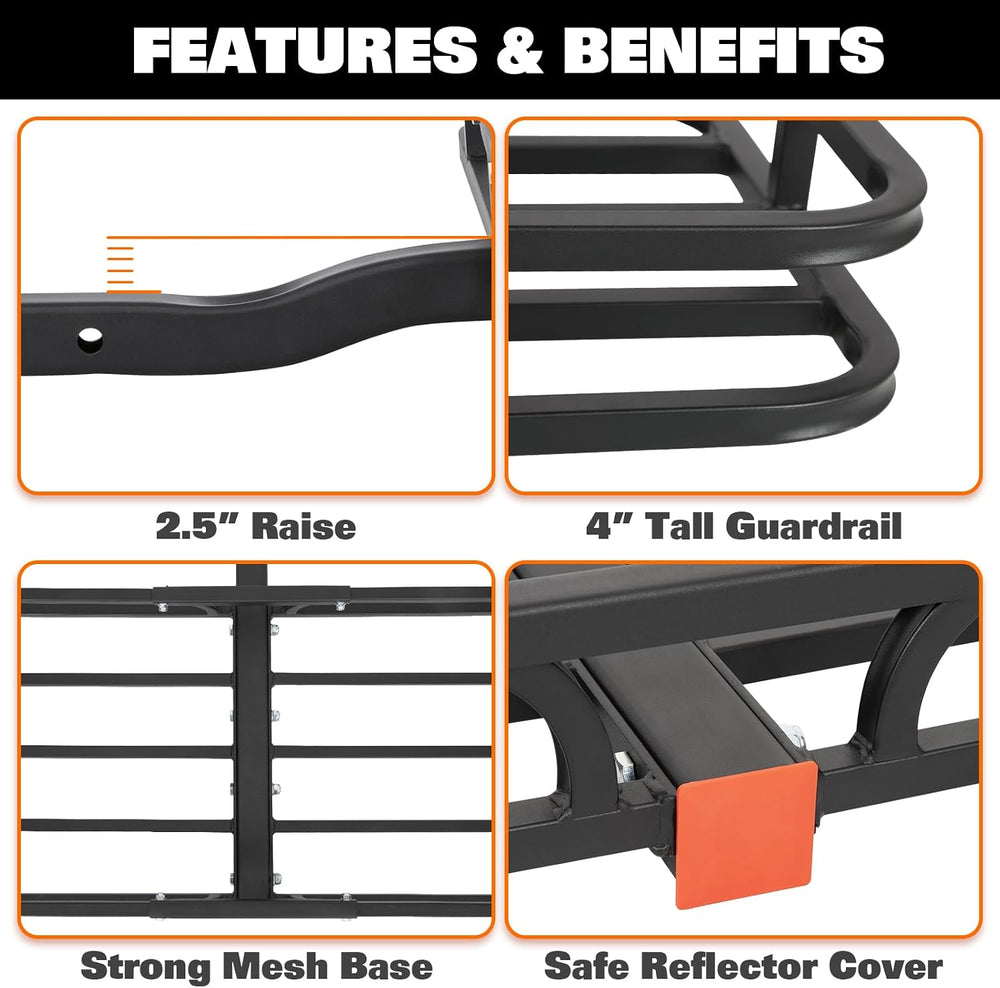 WEIZE 53" x 19" Hitch Mount Cargo Carrier Basket 500LB Capacity wit...