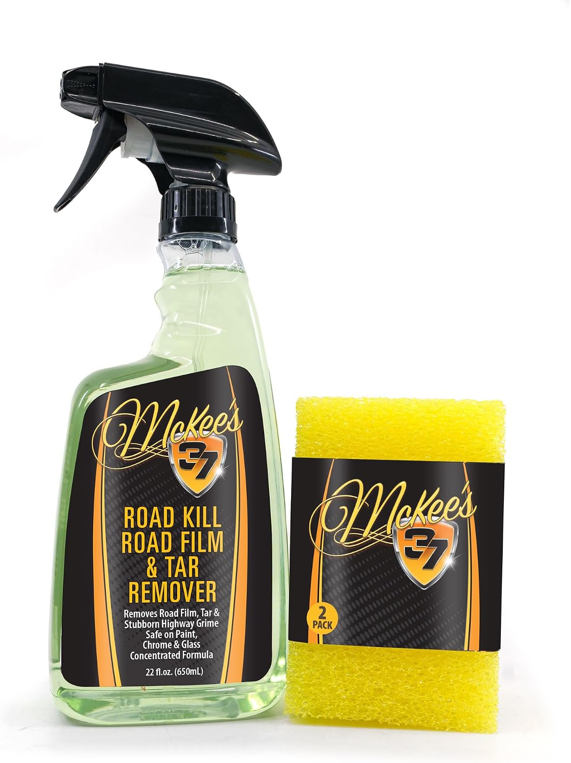 McKee's 37 Road Kill Film and Tar Remover Combo for Automotive Exterior Surfaces with Microfiber Scrubber (22 oz + Scrubber)