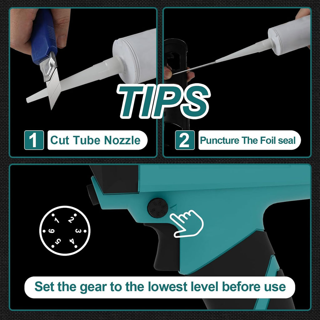 caulk gun 20v auto retract drip-free caulking gun, side view