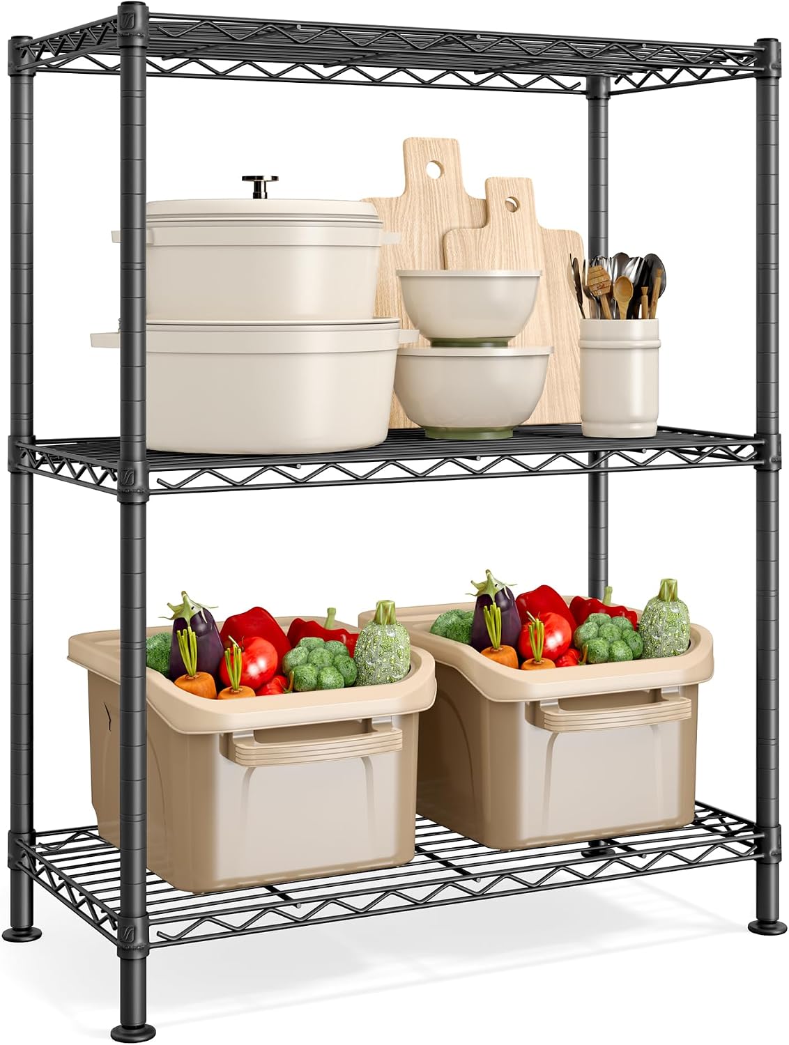songmics 3-tier storage shelves, adjustable wire shelving unit, main product view