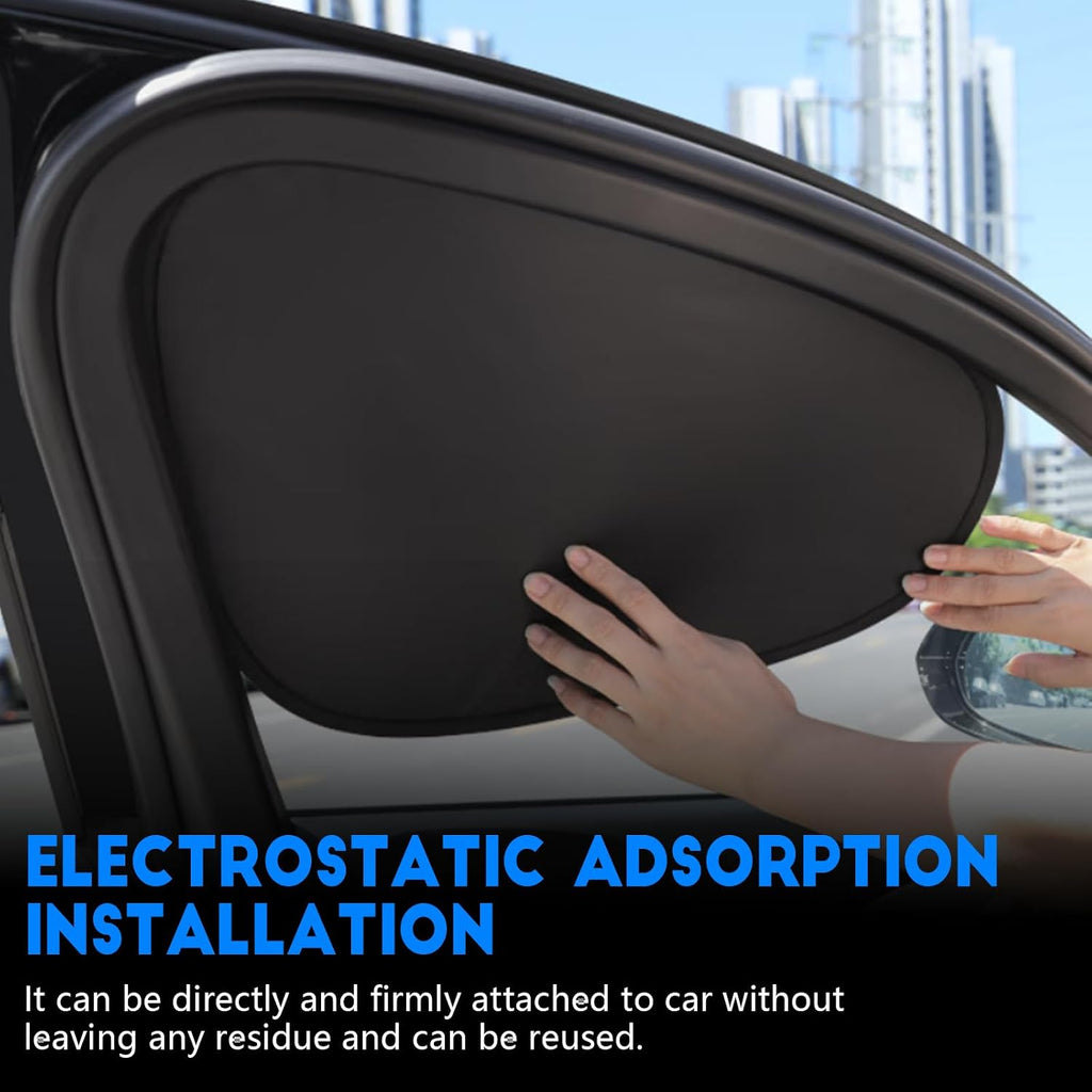 4PCS Car Window Shades, Static Cling Auto Front & Rear Side Window Sunshade, Foldable, PET+Blackout, Vehicle Sun Shade Blocker for Heat UV Glare Protection, Car Accessories (Front+Rear)
