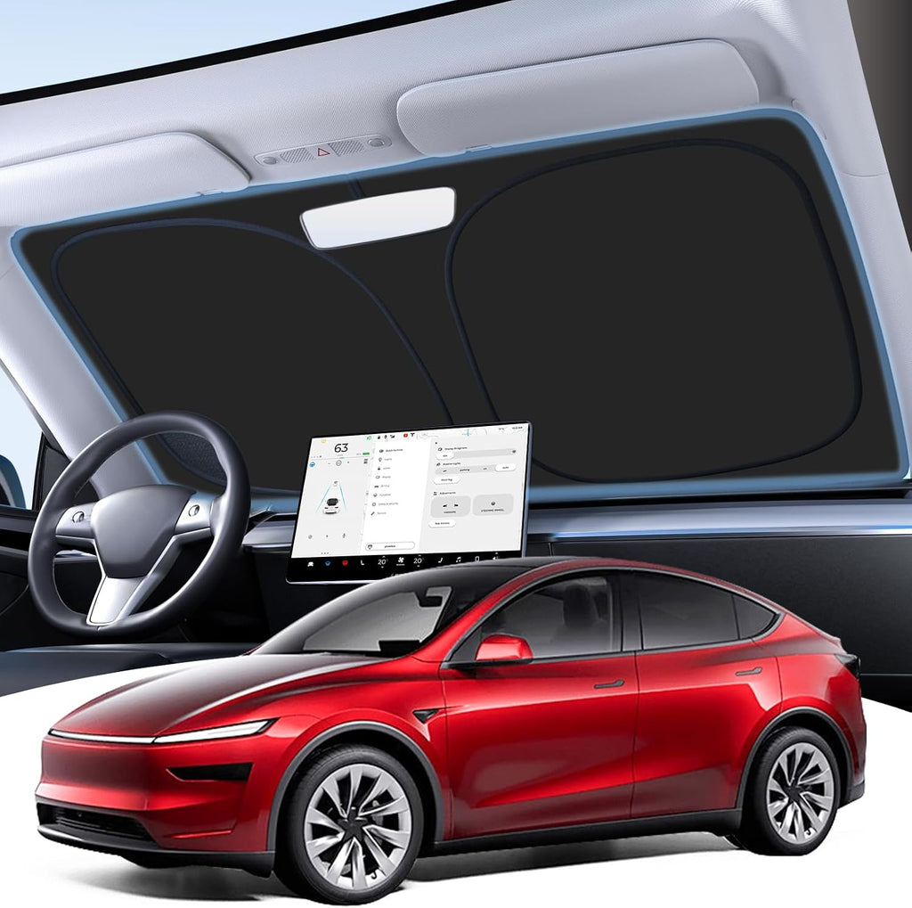 Windshield Sunshade for Tesla Model Y/3 2016-2026 (Juniper/Highland), [100% Sun Block & Anti‑Wrinkle] UV Protection Heat Insulation Front Window Cover for Tesla Model Y/3 Accessories