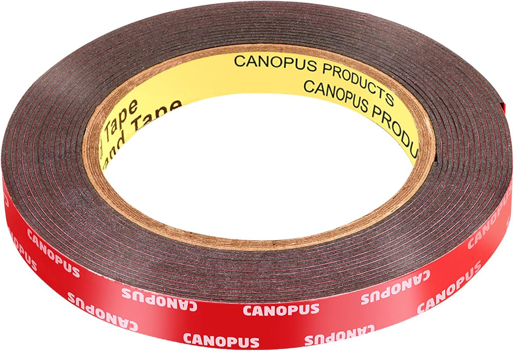 CANOPUS 06384 Automotive Acrylic Plus Attachment Tape 0.5in x 5yd, Double Sided Mounting, Very High Bonding, Perfect for Home, Automotive and Office Duties, Black, Made in USA