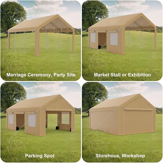 10x20FT Portable Garage, Galvanized Frame & 180 g PE Waterproof Canopy - Image 2