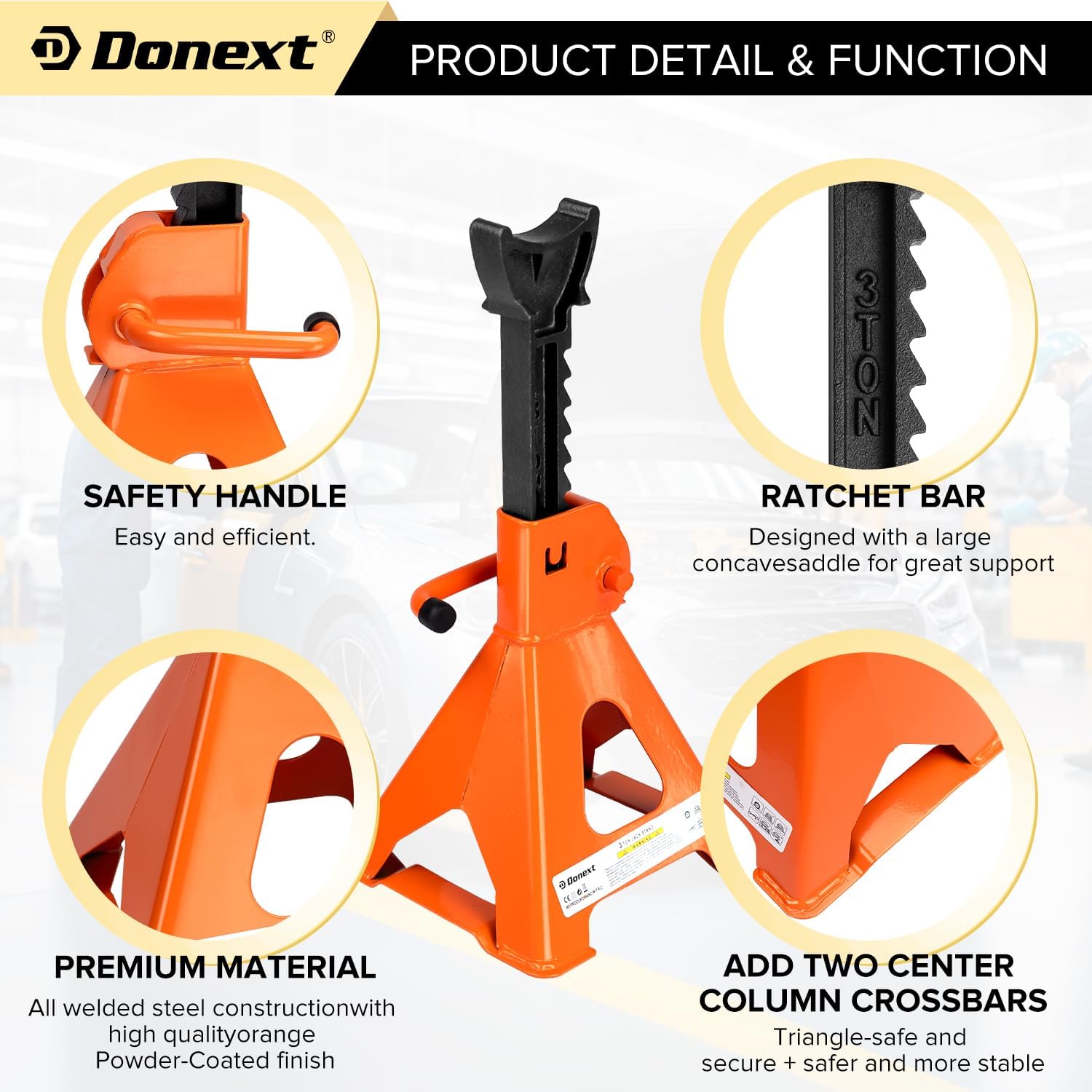 Jack Stands 3 Ton (6,500 lb) Capacity Steel, 1 Pair Orange Lifting Stand Adjustable Jack Stands