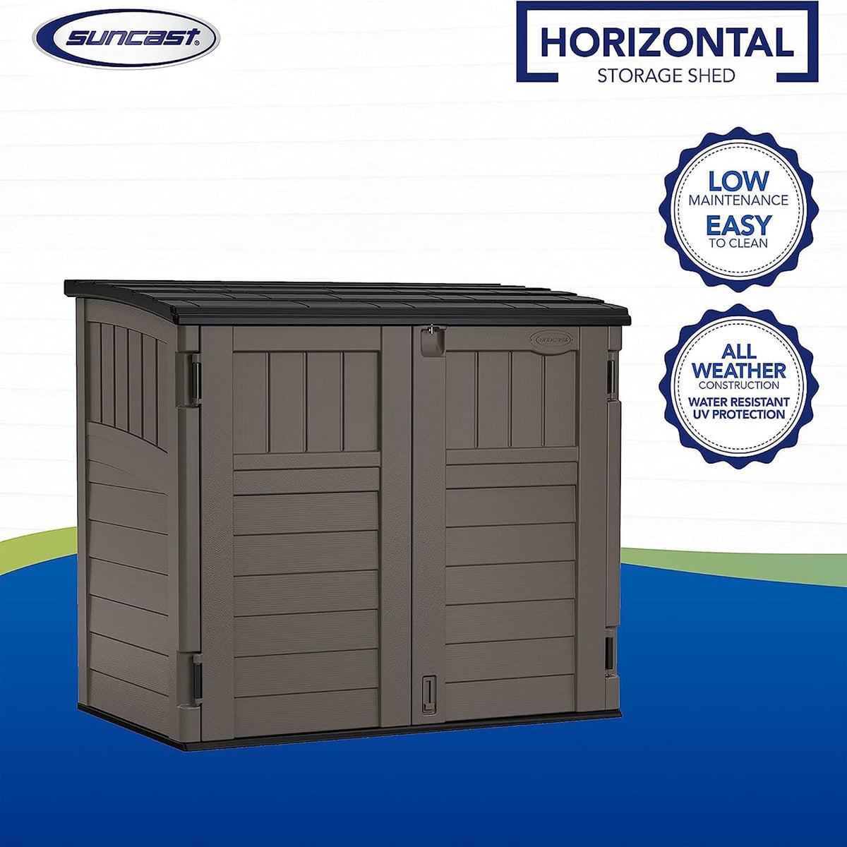 suncast 34 cu ft horizontal storage shed, resin, close-up detail