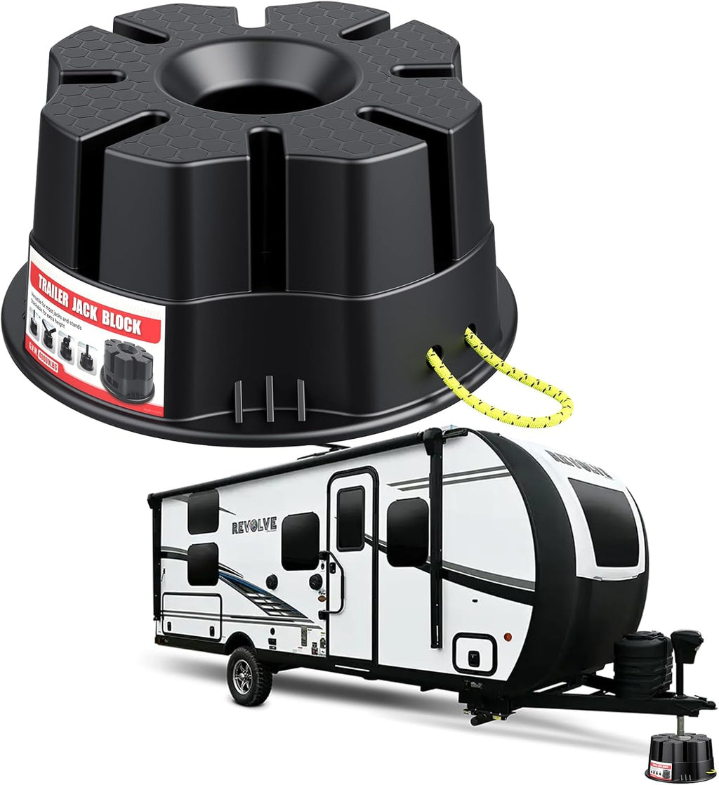 6''Height Trailer Jack Block, Heavy Duty RV Leveling Blocks 40000 lbs Camper Leveling Blocks, Stackable RV Stabilizer Blocks Universal Fit for Travel Trailer 5th Wheel Tongue Jacks Post Foot, 1 Pack