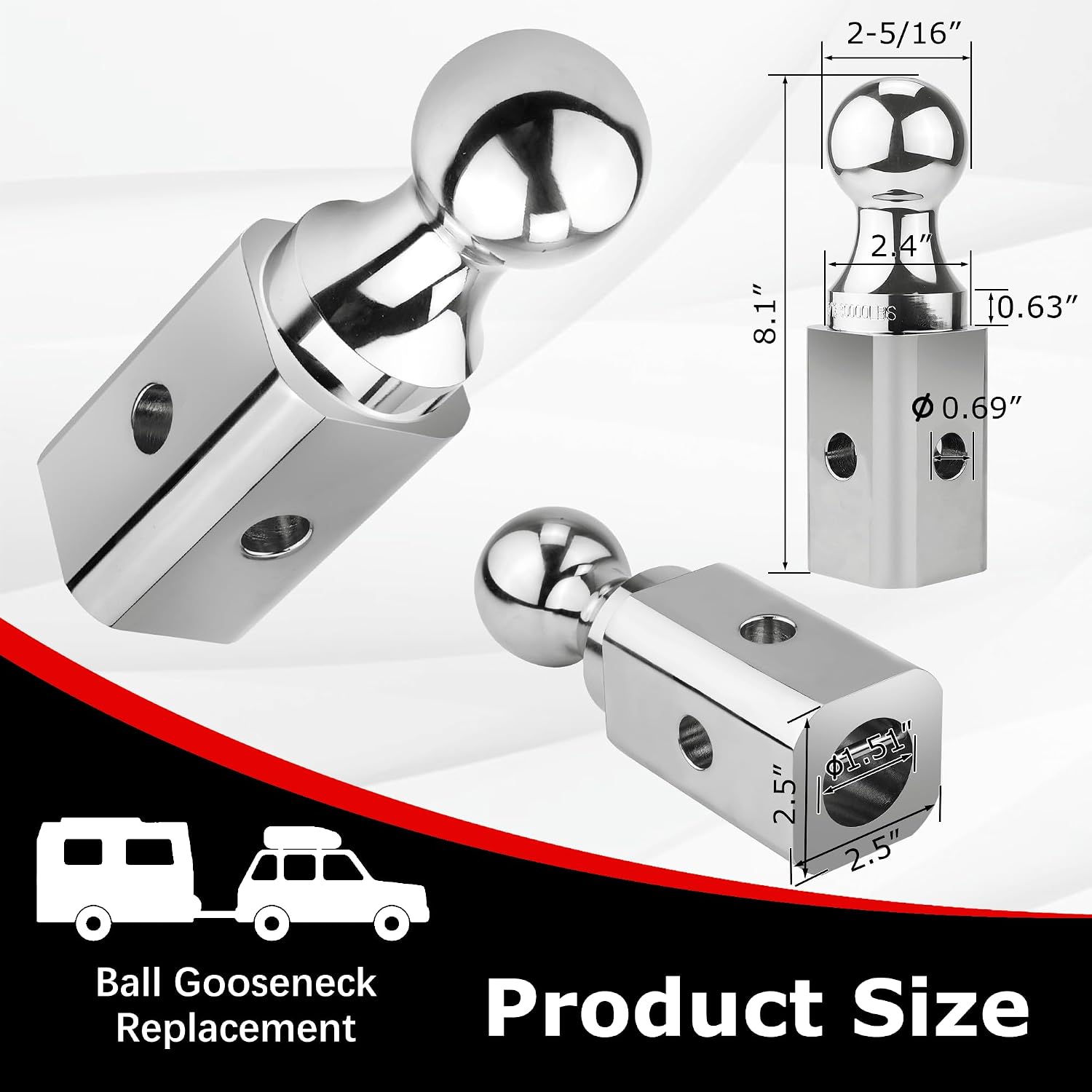 Gooseneck Ball Hitch GNXA2000 2-5/16" Replacement Compatible with B-W Trailer Hitches Part Number GNXA2000 Gooseneck Tow Hitch Ball,Trailer Hitches GNXA2000-30,100lbs Load Capacity Fetechmate