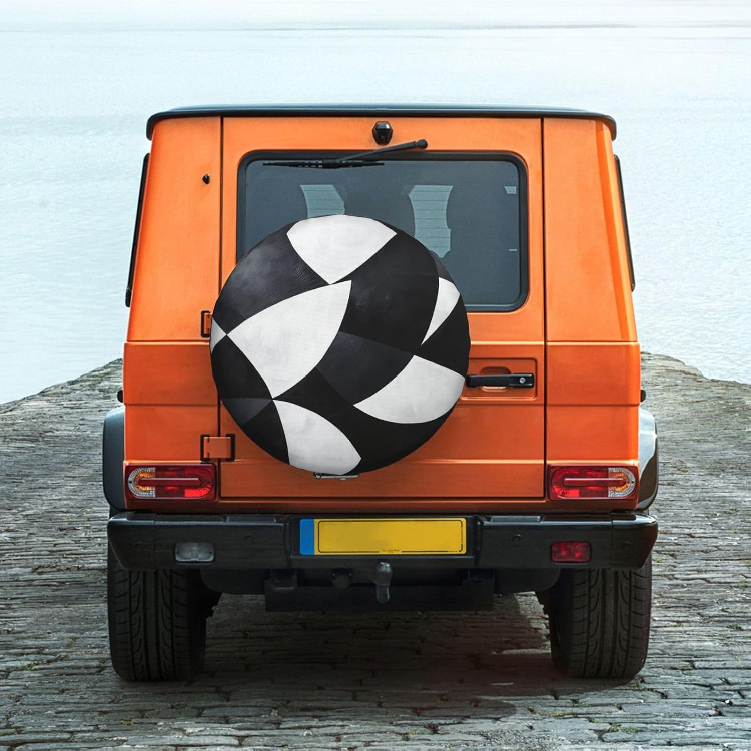 Black and White Pattern Print Universal Spare Tire Cover for RV, Jeep | Wheel Protector Fits Rv, Trailer, Jeep, Shield Tires From Sun, Dirt And Rain For Outdoor Storage