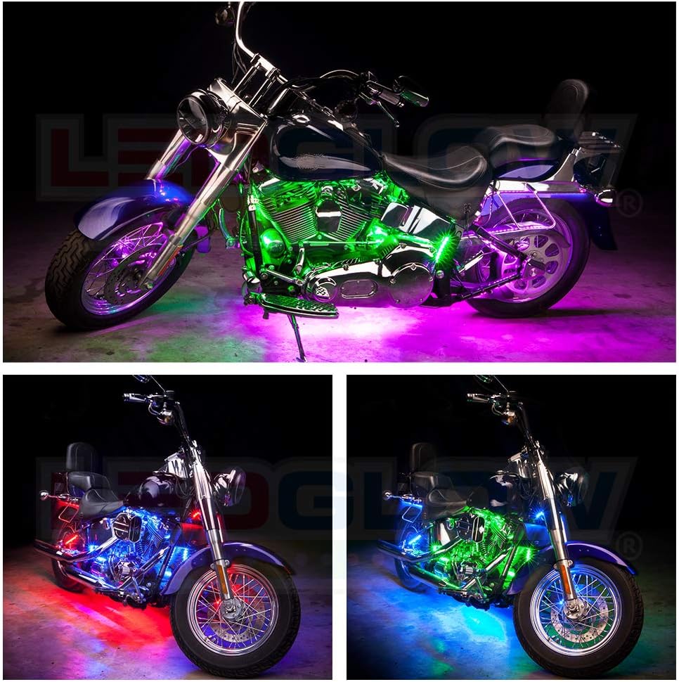 LEDGlow 12pc Bluetooth Advanced Million Color LED Motorcycle Accent Underlow Lighting Kit - Smartphone App - Dual Zone & Brake Lights Feature - Waterproof Control Box - Multi-Color Flexible Strips
