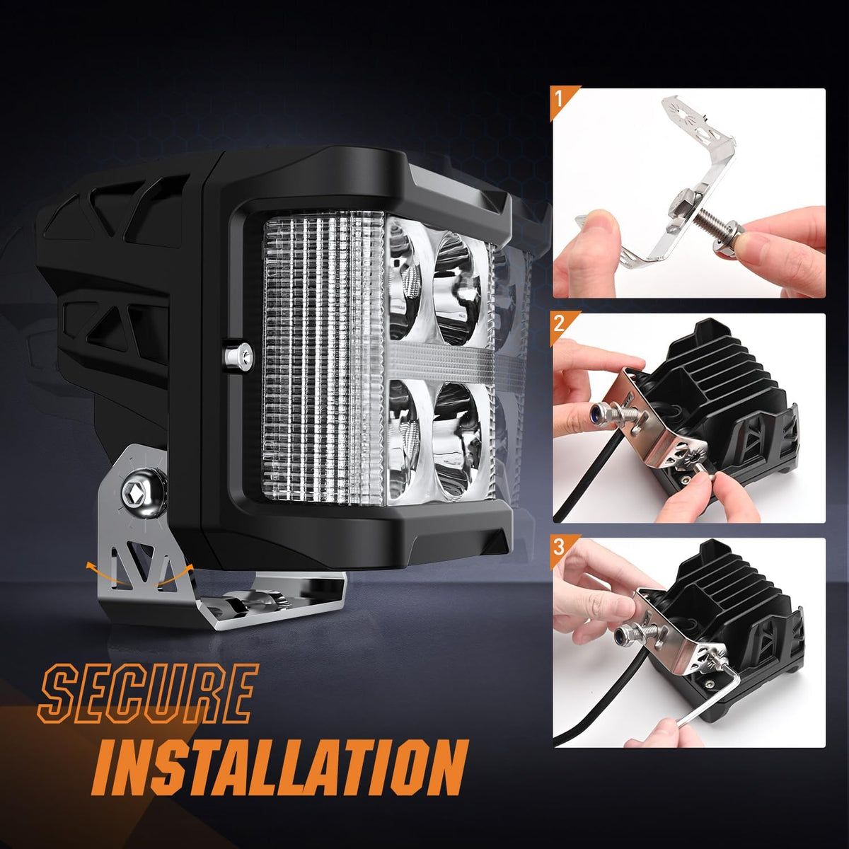 nilight 4 inch 26 w side shooter led, front angle view