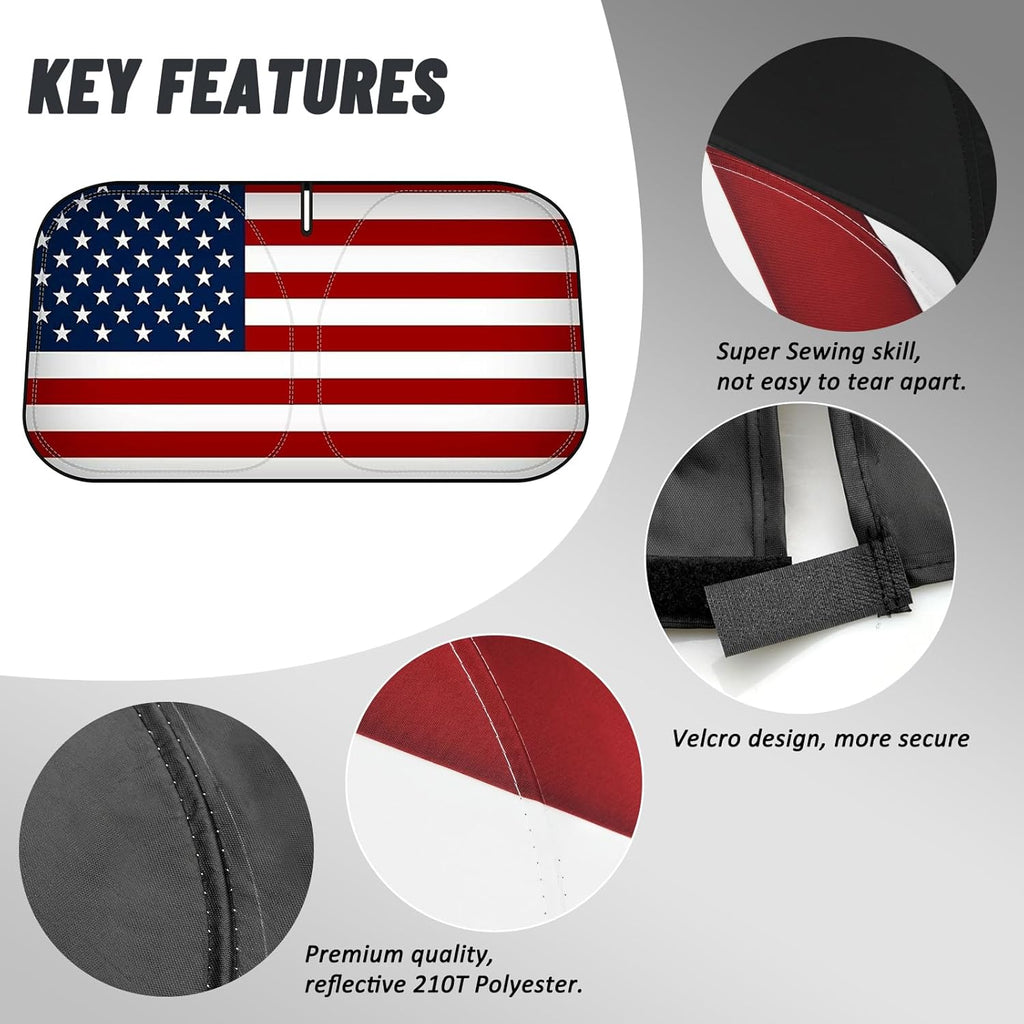 D-Lumina Windshield Sun Shade American Flag for 2019-2025 GMC Sierra 1500 2500 3500 Accessories, Front Window Sunshade Sun Visor Protector Sun Shield Block UV Ray Heat, Foldable 2 Layers 210T Material