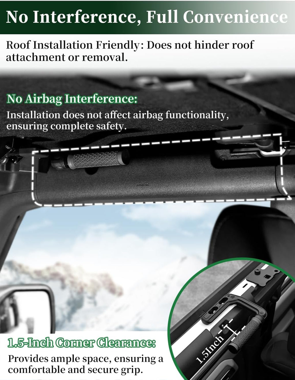 JROAD Bronco Aluminum Grab Handles Roll Bar Non-Slip Grip HandlesCompatible with Ford Bronco 2021-2025 Front Or Rear Seat 4 Door Soft/Hard Top,Bronco Raptor Interior Accessories （2PCS/Black）