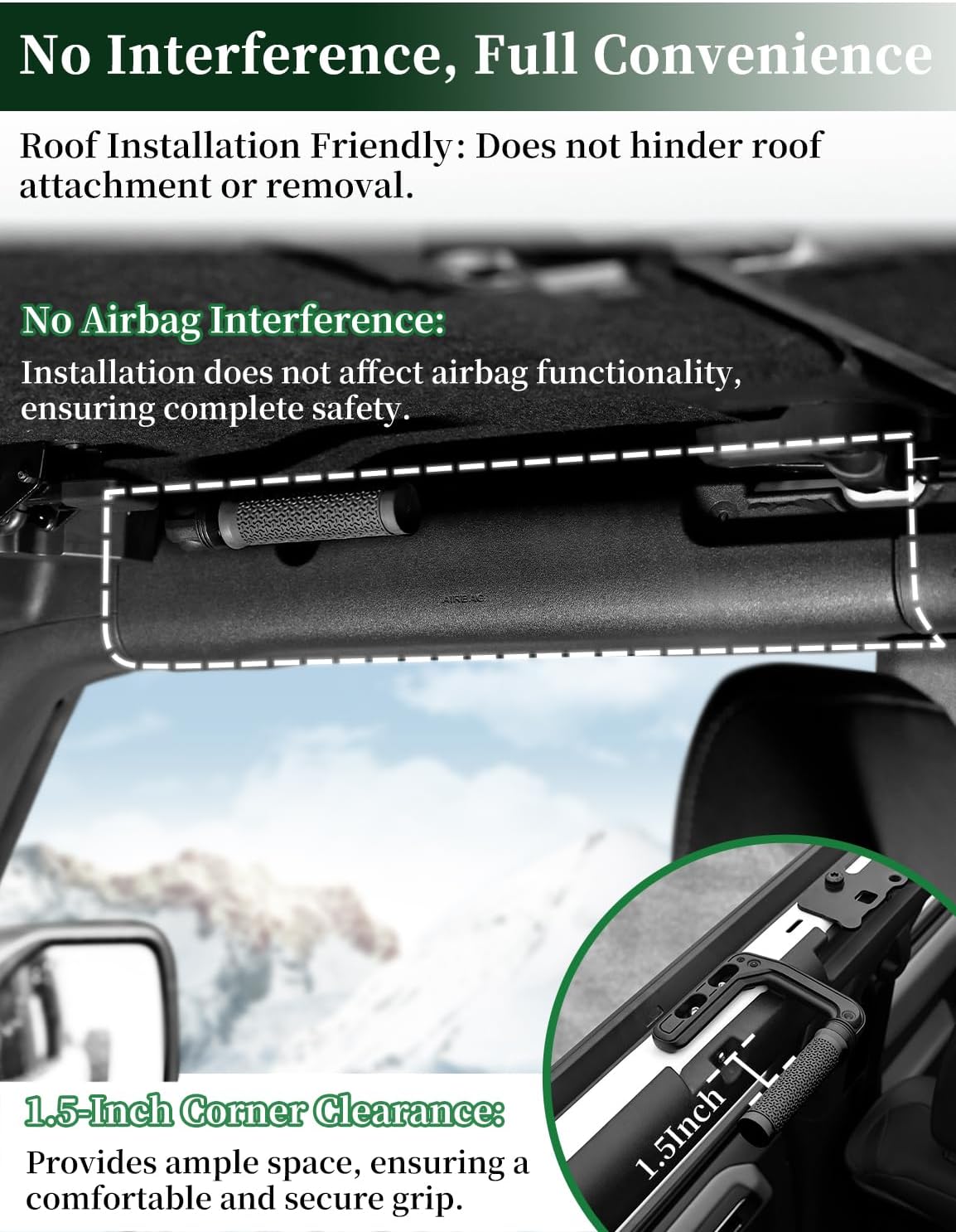 JROAD Bronco Aluminum Grab Handles Roll Bar Non-Slip Grip HandlesCompatible with Ford Bronco 2021-2025 Front Or Rear Seat 4 Door Soft/Hard Top,Bronco Raptor Interior Accessories （2PCS/Black）